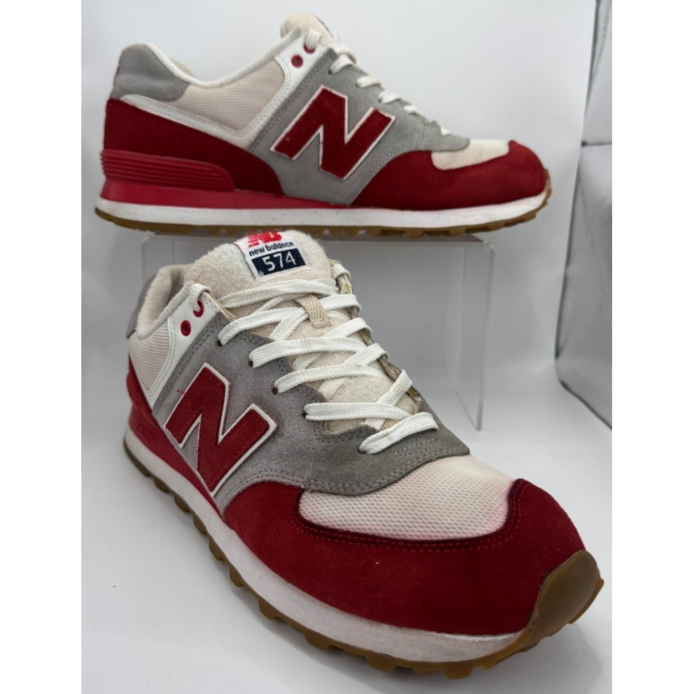 New Balance 574 White And Red Terry Cloth Mens Size 12 (ML574RSB)